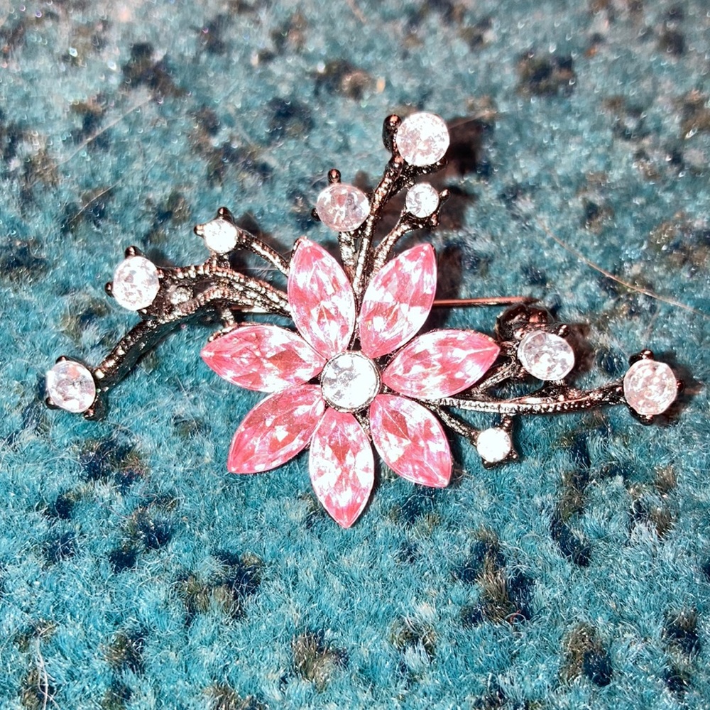 Pink Rhinestone Flower Brooch